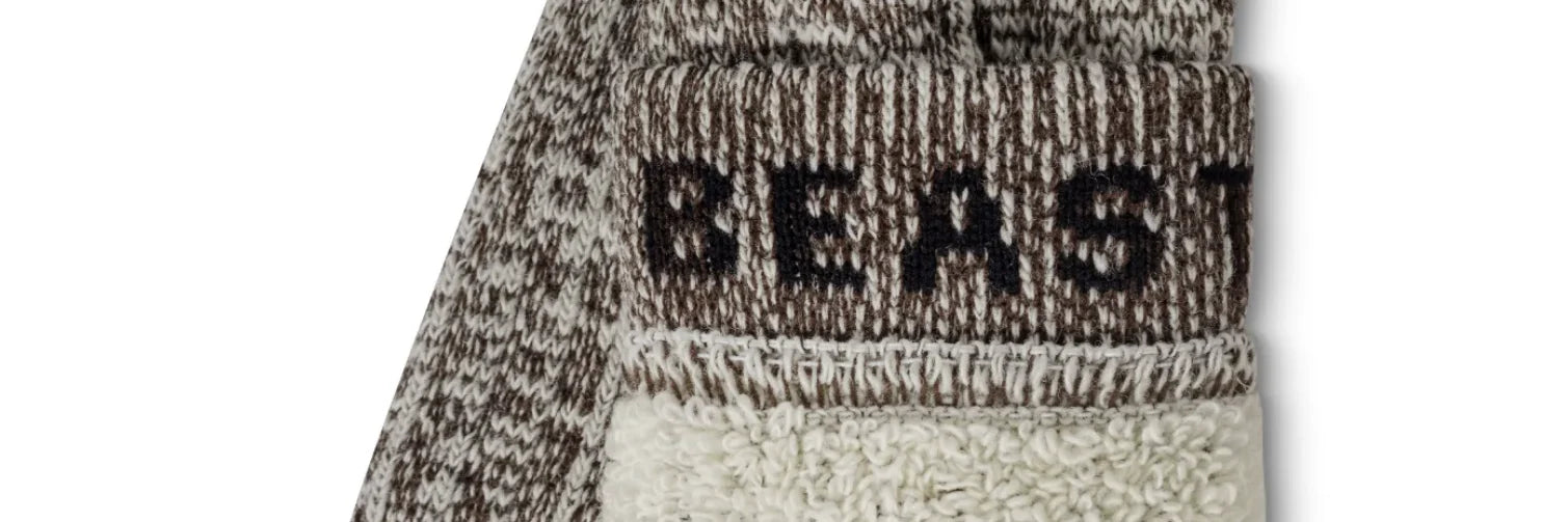 The image shows the Covert Threads Wool Beast Heavy, representing Covert Thread's skills in making high quality Merino Wool Socks.